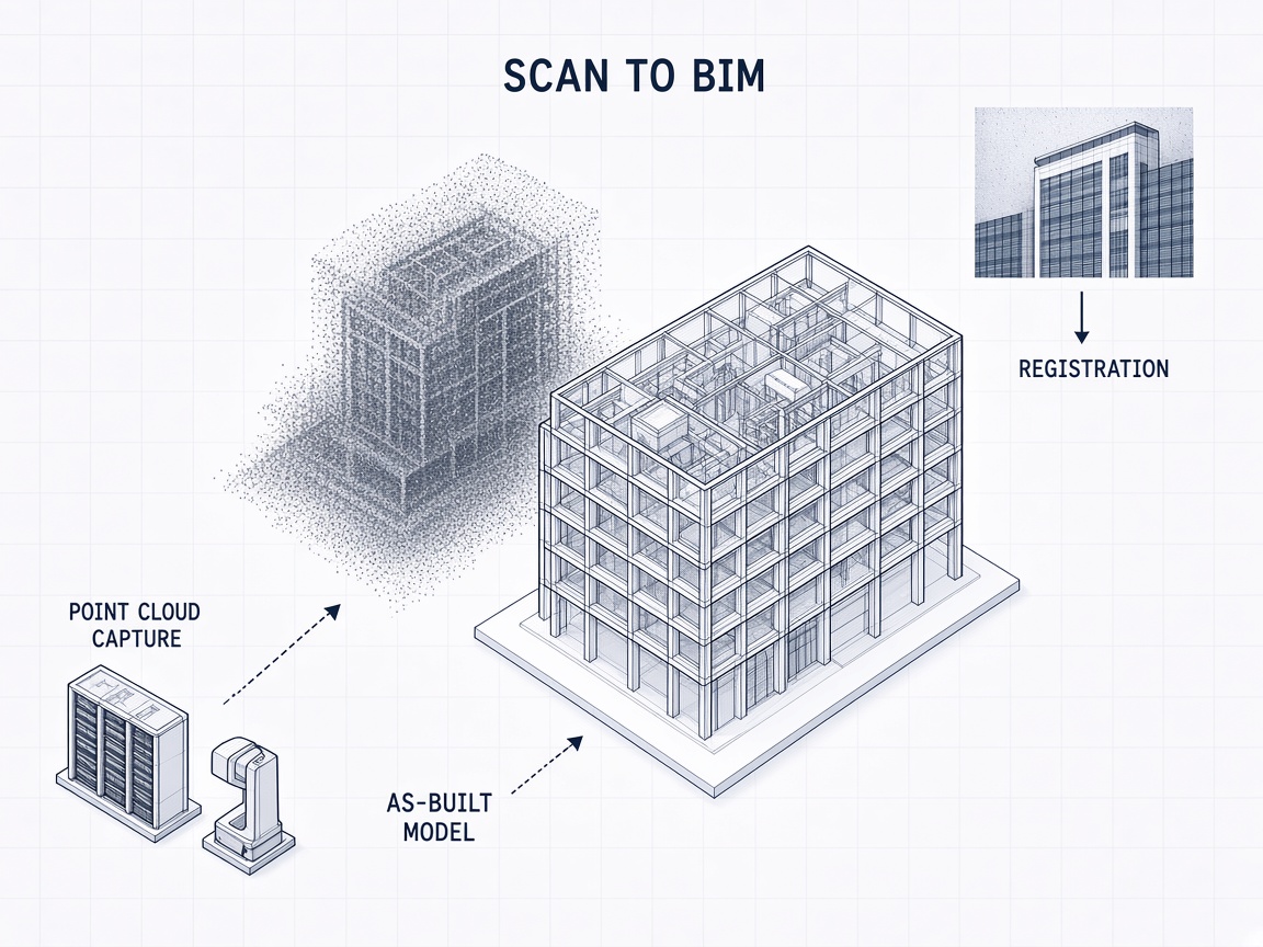 Scan to BIM workflow from point cloud capture to as-built model